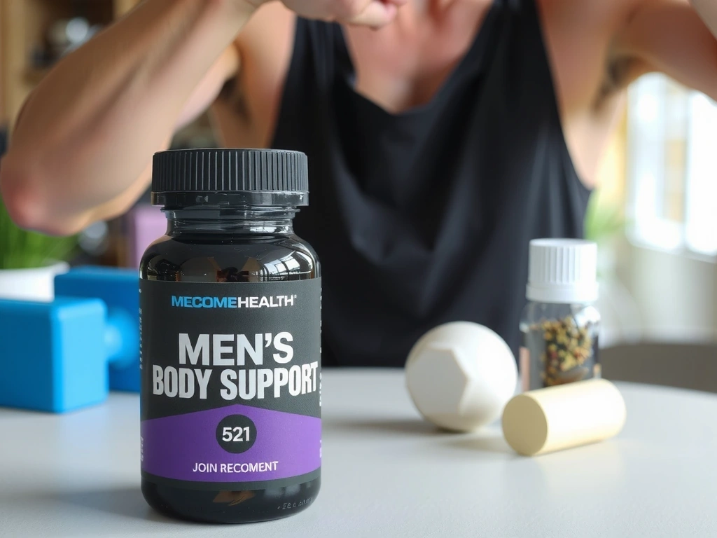 Bottle of Men's Body Support Supplement, designed for muscle and joint health.