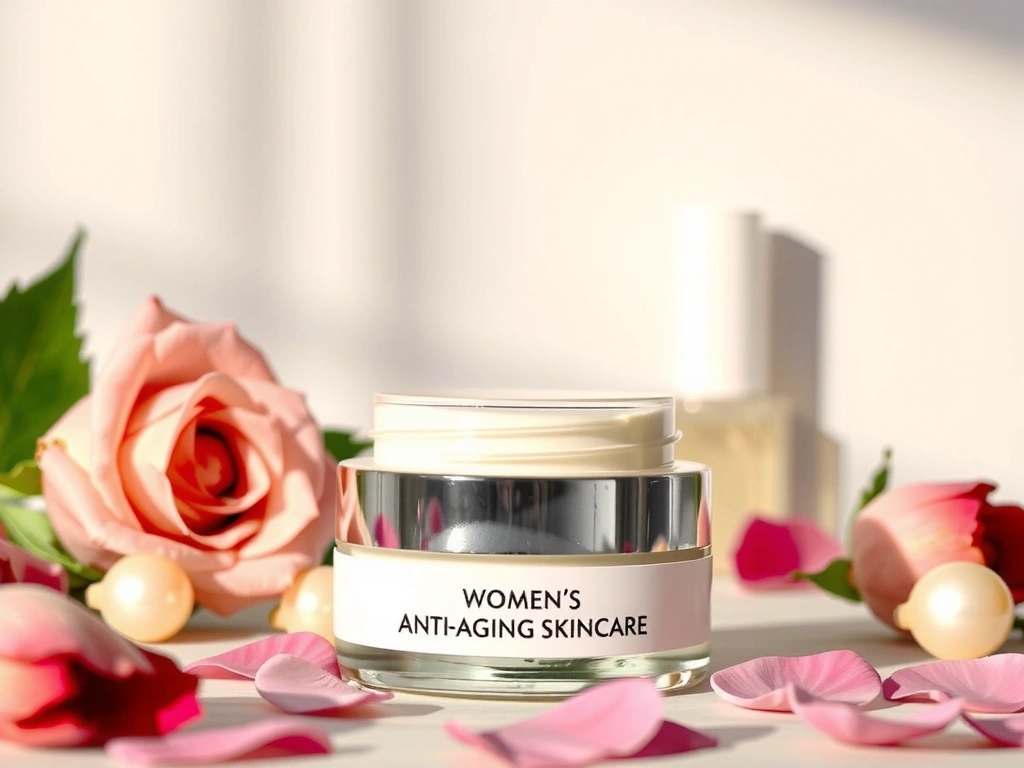 Jar of Women's Anti-Aging Skincare Cream, luxurious and elegant packaging.